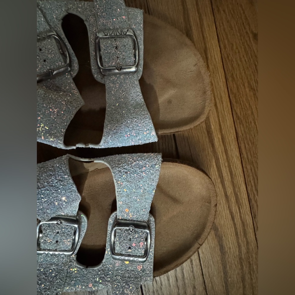 White Sparkle Sandals with Buckle Straps - Picture 2 of 4